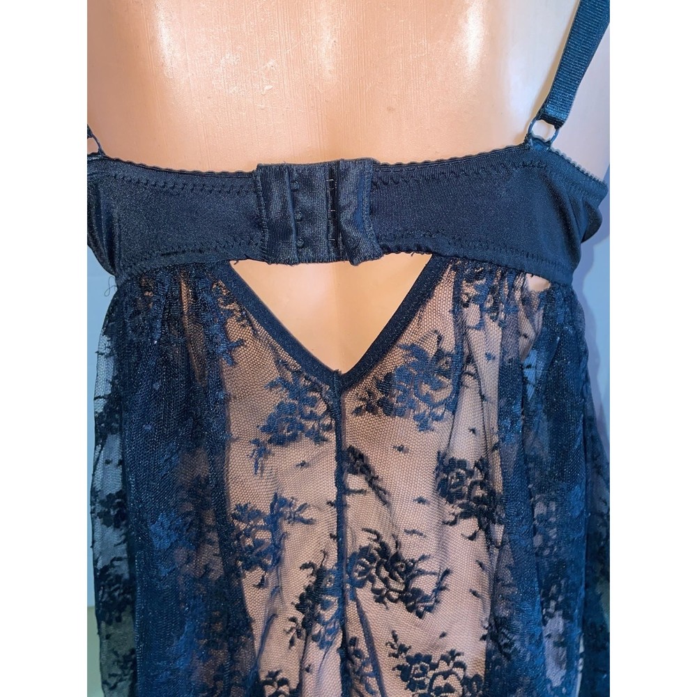 Black PEEK A BOO lacie babydoll negligee nightgown chemise Lingerie 2XL - Picture 5 of 7